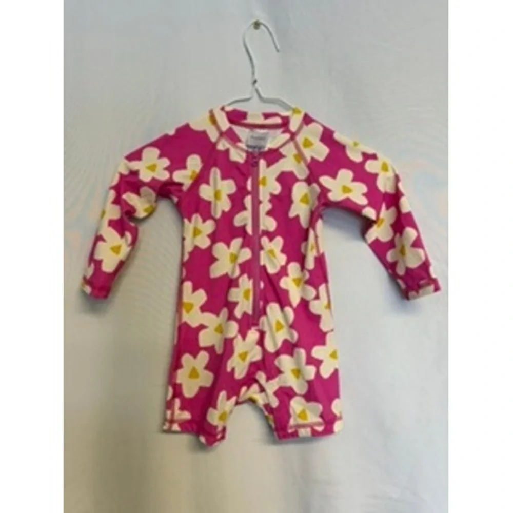Hanna Anderson Pink Floral Long Sleeve Sun Suit Swimsuit Rashguard 18-24 Months